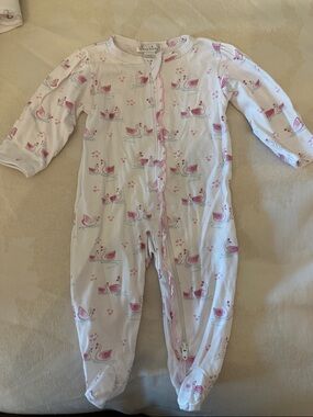 Kissy Kissy White Footed One-Piece with Pink Swan Print